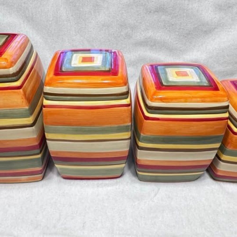 Tabletops Unlimited Urban Chic 4 Piece Striped Kitchen Canister Set, height - 9"